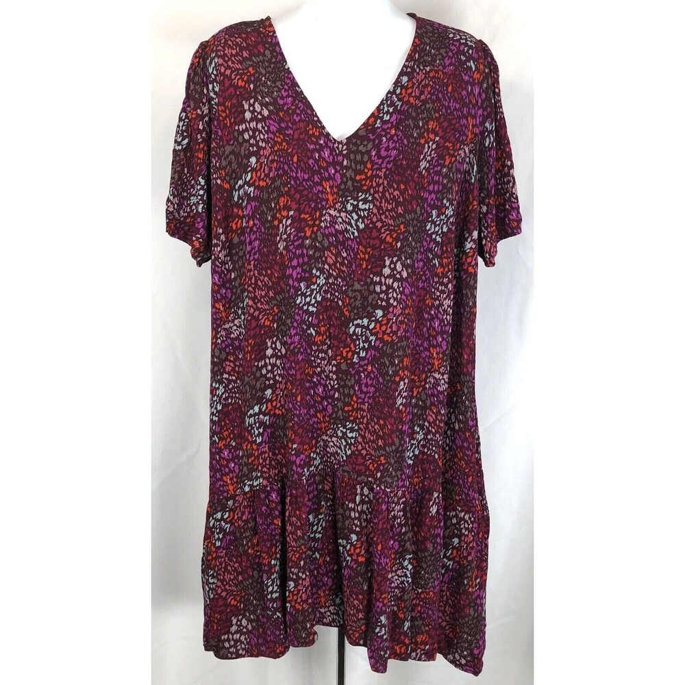 A new day Shift Dress XL purple multi Floral geo Hi-Low Knee Length pockets boho